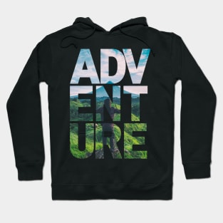 Adventure: Woman overlooking green mountains Hoodie